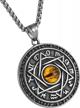 stainless steel talisman necklace with green eyes and solomon's six-pointed star featuring the 12 constellations by hzman logo