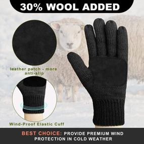 img 3 attached to MIG4U Mens Warm Winter Wool Gloves Knit, Thermal Insulated Fleece Lined Glove With Leather Palm