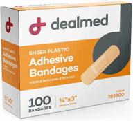 100 count of dealmed sheer plastic flexible adhesive bandages with non-stick pad, latex-free wound care for first aid kit, 3" x 3/4". ideal for improved search engine optimization! logo