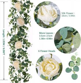 img 3 attached to TOPHOUSE Flower Garland 6 Ft Artificial Rose Vine Fake Hanging Eucalyptus Garland With Champagne Rose For Wedding Arch Arrangement Room Party Farmhouse Decor