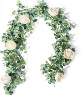 tophouse flower garland 6 ft artificial rose vine fake hanging eucalyptus garland with champagne rose for wedding arch arrangement room party farmhouse decor logo