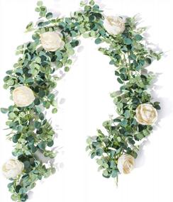 img 4 attached to TOPHOUSE Flower Garland 6 Ft Artificial Rose Vine Fake Hanging Eucalyptus Garland With Champagne Rose For Wedding Arch Arrangement Room Party Farmhouse Decor