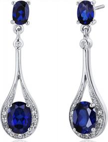 img 4 attached to Blue Sapphire Dangle Earrings 925 Sterling Silver, Halo Drop Oval Shape 5 Carats Total Friction Backs By Peora