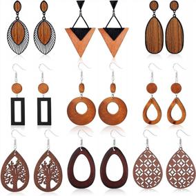 img 4 attached to Get The Ethnic Look With Udalyn'S 9-Pair Wooden Dangle Earrings For Women