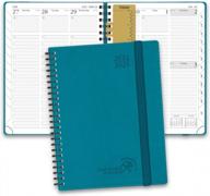 stay organized with poprun academic year planner 2022-2023 - monthly tabs, hourly time slots, premium paper, and vegan leather cover in pacific green logo