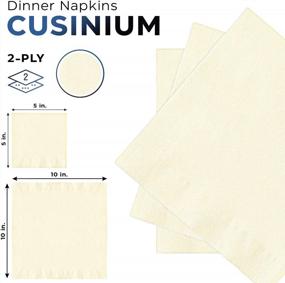 img 3 attached to CUSINIUM 250-Pack Creme Ivory 2-слойные бумажные коктейльные салфетки - одноразовые и привлекательный дизайн с идеальным размером 10 "X 10" (в развернутом виде)