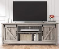 rustic gray wash catrimown farmhouse tv stand with sliding barn door for 65 inch tv - entertainment center and media console stand for tvs up to 65+ logo