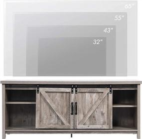 img 2 attached to Rustic Gray Wash Catrimown Farmhouse TV Stand With Sliding Barn Door For 65 Inch TV - Entertainment Center And Media Console Stand For TVs Up To 65+