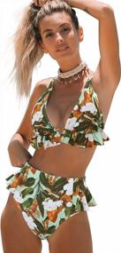 img 4 attached to Flattering High Waisted Bikini With Ruffle V-Neck Top For Women'S Swimwear