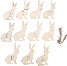 img 4 attached to Rabbits Hanging Decoration, Hanging Door Key Ornament Easter Bunny Wood Home Decoration Set Kit For Office Room