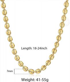 img 3 attached to Men'S Gold Plated 7Mm Stainless Steel Coffee Bean Link Chain Necklace, Twisted Rope Chain For Hip Hop Rappers