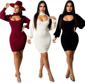 img 3 attached to Ribbed Knit Bodycon Mini Dress With Long Sleeves And Stretchy Crop Top For Women - Perfect For Cocktail Parties And Other Sexy Occasions