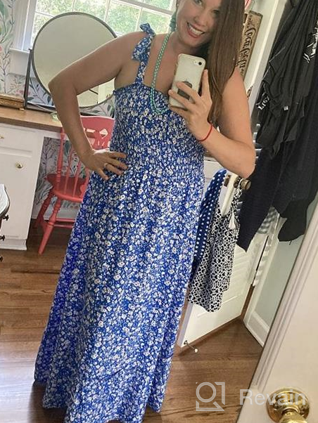 img 1 attached to 👗 Tobrief Women's Boho Dress: Stylish Summer Spaghetti Strap Square Neck Flowy Ruffle Beach Maxi Dress review by Chris Vargas