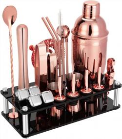 img 4 attached to Будьте творческими с набором для коктейлей из 23 предметов: профессиональные барные инструменты с виски камнями - золотисто-розовый цвет.