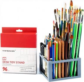 img 4 attached to Transon Paint Brush Holder Organizer 96 Slots Desk Caddy For Pens, Pencils, Brushes, Markers