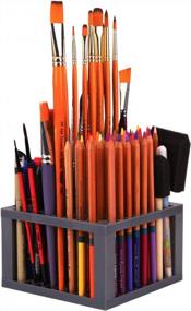 img 3 attached to Transon Paint Brush Holder Organizer 96 Slots Desk Caddy For Pens, Pencils, Brushes, Markers