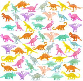 img 4 attached to 78Pcs Glow In The Dark Dinosaur Toys Set For Kids Toddler Goody Bag Stuffers, Mini Plastic Realistic Dinosaur Figures Party Favors Supplies