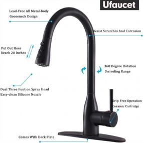 img 3 attached to Matte Black Kitchen Sink Faucet With Pull Out Sprayer And Deck Plate - Ufaucet Commercial Grade Lead-Free Single Lever Faucet With Pause Button Functionality