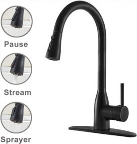 img 2 attached to Matte Black Kitchen Sink Faucet With Pull Out Sprayer And Deck Plate - Ufaucet Commercial Grade Lead-Free Single Lever Faucet With Pause Button Functionality