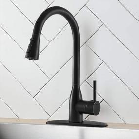 img 4 attached to Matte Black Kitchen Sink Faucet With Pull Out Sprayer And Deck Plate - Ufaucet Commercial Grade Lead-Free Single Lever Faucet With Pause Button Functionality