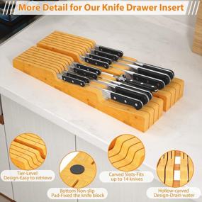 img 2 attached to Bamboo Knife Block Drawer Organizer Insert In Drawer Knife Holder Storage For Kitchen Hold 14 Knives (Not Included) By FURNINXS