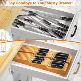 img 1 attached to Bamboo Knife Block Drawer Organizer Insert In Drawer Knife Holder Storage For Kitchen Hold 14 Knives (Not Included) By FURNINXS