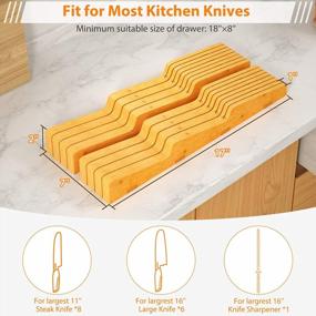 img 3 attached to Bamboo Knife Block Drawer Organizer Insert In Drawer Knife Holder Storage For Kitchen Hold 14 Knives (Not Included) By FURNINXS