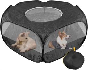 img 4 attached to 🐾 Breathable Black Pet Playpen: Portable Small Animal Cage Tent with Zippered Cover for Puppy, Kitten, Rabbit, Hamster, Chinchilla, Guinea Pig - Indoor & Outdoor Use