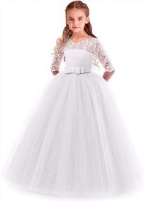 img 3 attached to Beautiful 3/4 Sleeve Lace Tulle A-Line Flower Girl Dress - Ideal For Pageants, Weddings, Evening Parties, Proms And Balls - Floor Length Maxi Gown