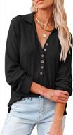 ribbed pullover tops for women: casual long sleeve lapel button up logo