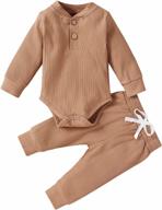 newborn unisex baby boy girl 2pcs outfit set - solid cotton ribbed tops & pants long sleeve logo