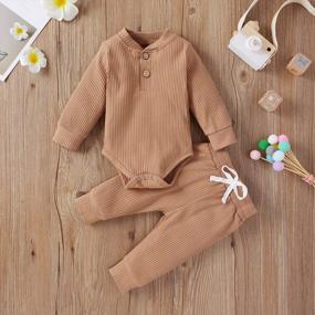 img 2 attached to Newborn Unisex Baby Boy Girl 2PCS Outfit Set - Solid Cotton Ribbed Tops & Pants Long Sleeve