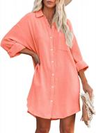nirovien women's chic oversized button-down shirt dress with v-neck and pockets logo