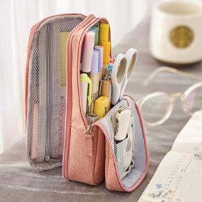 img 3 attached to Large Capacity ISuperb Standing Pencil Case With 5 Compartments & Phone Holder For Women