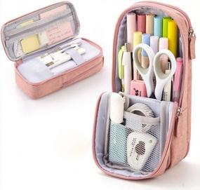 img 4 attached to Large Capacity ISuperb Standing Pencil Case With 5 Compartments & Phone Holder For Women