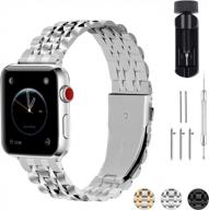 fullmosa 3-color watch band for apple iwatch series se/7/6/5 - 42mm matte silver + polished silver logo