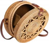 enmain's handwoven beach bohemian shoulder bag - women's straw round rattan purse logo