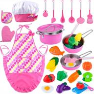 innocheer kids kitchen cooking playing set, 38 pcs kids aprons for girls toddler chef hat apron dress up chef costume, kids baking gift for 3 4 5 6 year old girls boys logo