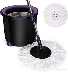 img 4 attached to 🧹 CLEANHOME Spin Mop and Bucket with Wringer Set: Efficient Cleaning Combo for Hardwood, Tiles, Marble Floors - Extended Handle, Reusable Microfiber Heads