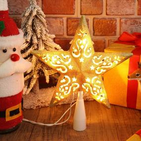 img 3 attached to BrizLabs Christmas Tree Top Lights, 8” 10 Bulbs Gold Hollowed Warm White Xmas Topper Pentagram Lights, UL Certified Pre-Lit Glittered 3D Star Treetop Christmas Light For Holiday Tree Decor