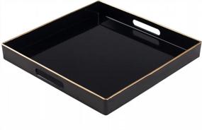 img 4 attached to Black Plastic Serving Tray With Handles - 13"X13"X1.57" Decorative Ottoman Coffee Table Tray