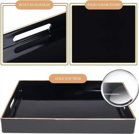 img 2 attached to Black Plastic Serving Tray With Handles - 13"X13"X1.57" Decorative Ottoman Coffee Table Tray