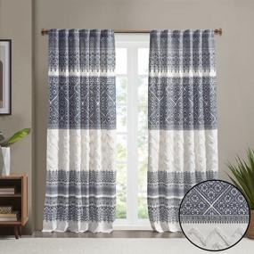 img 3 attached to Mila Tufted Chenile 100% Cotton Curtain: Boho Design Single Panel Drape With Rod Pocket Top For Living Room Or Bedroom - Navy/White, 50" X 84