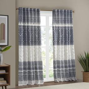 img 4 attached to Mila Tufted Chenile 100% Cotton Curtain: Boho Design Single Panel Drape With Rod Pocket Top For Living Room Or Bedroom - Navy/White, 50" X 84