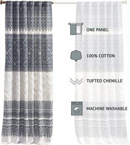 img 2 attached to Mila Tufted Chenile 100% Cotton Curtain: Boho Design Single Panel Drape With Rod Pocket Top For Living Room Or Bedroom - Navy/White, 50" X 84