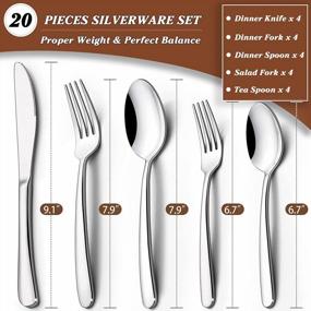 img 3 attached to Deedro 20-Piece Stainless Steel Flatware Set For 4 - Mirror Polished Cutlery Utensils, Durable Kitchen Tableware W/ Dinner Knife, Fork & Spoon - Dishwasher Safe