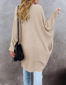 img 2 attached to Waffle Knit Batwing Cardigan With Pockets: Oversized Open Front Sweater For Women By SYZRI