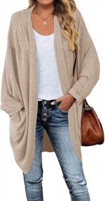 img 4 attached to Waffle Knit Batwing Cardigan With Pockets: Oversized Open Front Sweater For Women By SYZRI