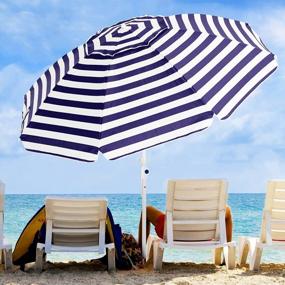 img 4 attached to KITADIN 6.5FT Beach Umbrella Portable Outdoor Patio Sun Shelter With Sand Anchor, Fiberglass Rib, Push Button Tilt And Carry Bag Navy&White