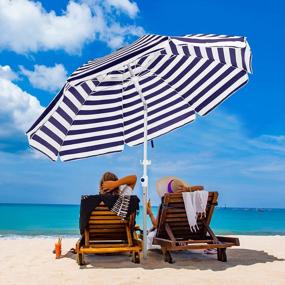img 3 attached to KITADIN 6.5FT Beach Umbrella Portable Outdoor Patio Sun Shelter с якорем для песка, ребром из стекловолокна, кнопкой наклона и сумкой для переноски темно-белого цвета